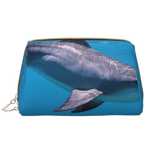 Reise-Make-up-Tasche mit -Unterwasser-Delfin-Fisch-Print, Make-up-Tasche mit großem Fassungsvermögen für Damen, wasserdichte tragbare Tasche, offene Flache Make-up-Tasche von Anceky