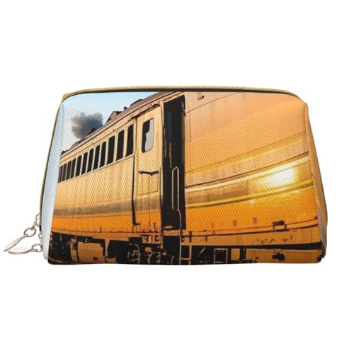 Reise-Make-up-Tasche mit Zug- und Eisenbahn-Print, Make-up-Tasche für Damen mit großem Fassungsvermögen, wasserdichte tragbare Tasche, offene Flache Make-up-Tasche von Anceky