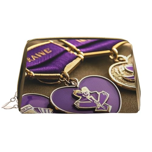 Reise-Make-up-Tasche mit lila Herzen-Print, Make-up-Tasche mit großem Fassungsvermögen für Damen, wasserdichte tragbare Tasche, offene Flache Make-up-Tasche von Anceky