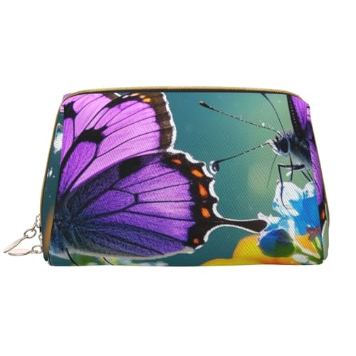 Reise-Make-up-Tasche mit lila Schmetterlings-Print, Make-up-Tasche mit großem Fassungsvermögen für Damen, wasserdichte tragbare Tasche, offene Flache Make-up-Tasche von Anceky