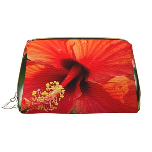 Reise-Make-up-Tasche mit rotem Hibiskus-Print, Make-up-Tasche mit großem Fassungsvermögen für Damen, wasserdichte tragbare Tasche, offene Flache Make-up-Tasche von Anceky