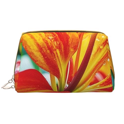Reise-Make-up-Tasche mit tropischem Blumen-Print, Make-up-Tasche mit großem Fassungsvermögen für Damen, wasserdichte tragbare Tasche, offene Flache Make-up-Tasche von Anceky