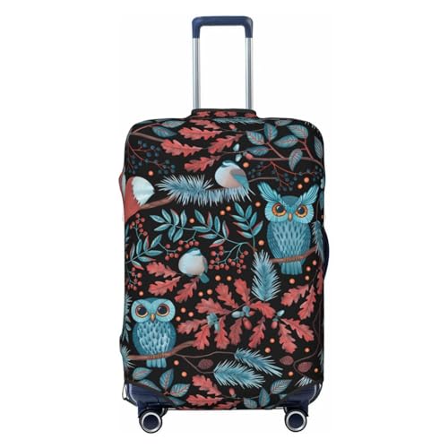 Reisegepäckabdeckung mit Eulen und Eichhörnchen in Aquarellfarbe, Spandex-Kofferschutztasche, Eulen und Eichhörnchen in Aquarellfarbe, Kratzfest, passend für 18-32 Zoll großes Gepäck, Kofferhülle für von Anceky