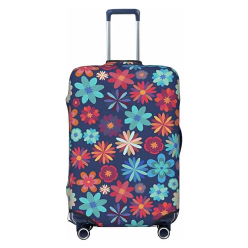 Reisegepäckabdeckung mit Retro-Blumenmuster, Spandex-Kofferschutztasche, staubdicht, mit Retro-Blumenmuster, passend für 18-32 Zoll großes Gepäck, Gepäckabdeckungen für Kinder und Erwachsene, groß von Anceky
