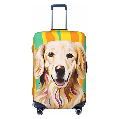 Reisegepäckabdeckung mit süßem Hund, bunt gestreift, Spandex-Kofferschutztasche, süßer Hund, bunt gestreift, staubdicht, passend für 18-32 Zoll großes Gepäck, Gepäckabdeckungen für Kinder und Erwachse von Anceky