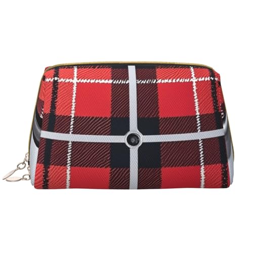 Rot-Schwarzes Karomuster, Reise-Make-up-Tasche, Schminktasche mit großem Fassungsvermögen für Damen, wasserdichte tragbare Tasche, offene Flache Schminktasche von Anceky