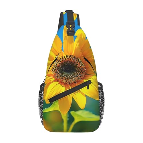 Schöne Sling-Brusttasche mit Sonnenblumen-Aufdruck für Männer und Frauen, lässiger Crossbody-Sling-Rucksack, Schultertasche für Schule, Wandern, Camping, Reisen, Schwarz, Einheitsgröße, Wanderrucksack von Anceky