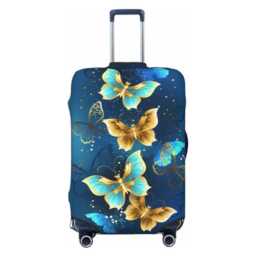 Schöne goldene Schmetterlinge, Reisegepäckabdeckung, Spandex-Kofferschutztasche, schöne goldene Schmetterlinge, kratzfest, passend für 18-32 Zoll großes Gepäck, Gepäckabdeckungen für Kinder und Erwach von Anceky