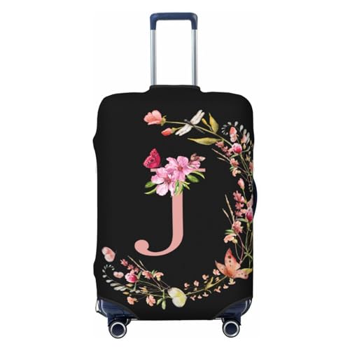 Schöner Reisegepäckschutz mit Blumenmuster und Buchstabe J, Spandex-Kofferschutztasche, schöner Blumenbuchstabe J, staubdicht, passend für 18-32 Zoll großes Gepäck, Gepäckabdeckungen für Kinder und Er von Anceky