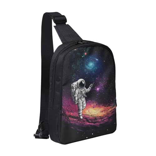 Schultertasche mit Astronauten-Galaxie-Trippy-Prints, Crossbody-Brusttasche für Männer, Frauen und Kinder, leichte Schultertasche für Läufer, Wandern, Radfahren, Reisen, Schwarz, Einheitsgröße von Anceky
