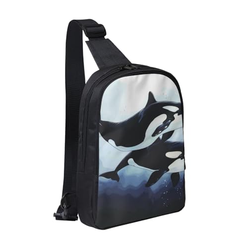 Schultertasche mit Killerwal-Delfin-Aufdruck, Crossbody-Brusttasche für Männer, Frauen und Kinder, leichte Schultertasche für Läufer, Wandern, Radfahren, Reisen, Schwarz, Einheitsgröße von Anceky