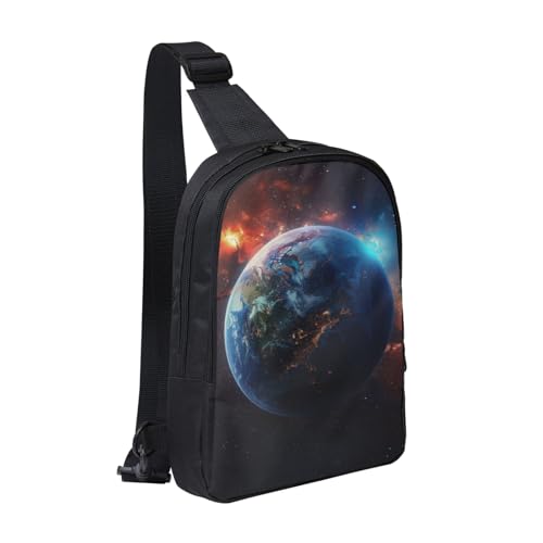 Schultertasche mit Weltraum-Planeten-Erde-Aufdruck, Crossbody-Brusttasche für Männer, Frauen und Kinder, leichte Schultertasche für Läufer, Wandern, Radfahren, Reisen, Schwarz, Einheitsgröße von Anceky