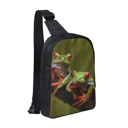Schultertasche mit roten Augen, Baumfrosch-Aufdruck, Crossbody-Brusttasche für Männer, Frauen und Kinder, leichte Schultertasche für Läufer, Wandern, Radfahren, Reisen, Schwarz, Einheitsgröße von Anceky