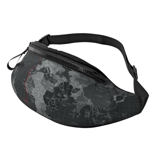 Schwarze Bauchtasche mit Weltkarte für Männer und Frauen, leichte, verstellbare Gürteltasche, modische Hüfttasche für Reisen, Wandern und Laufen Schwarze Bauchtasche mit Weltkarte für Männer und Frauen, leichte, verstellbare Gürteltasche, modische Hüfttasche für Reisen, Wandern und Laufen von Anceky