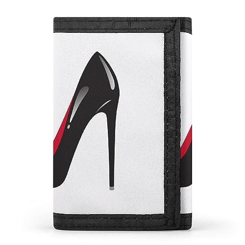 Schwarze High Heels-Geldbörse, dreifach gefaltet, stilvolle Geldbörse mit Schlüsselanhänger, Kreditkartenetui, Kartenhalter für Crash-Rechnungen, Quittungen, Damen und Herren, 12,7 x 8,4 x 0,5 cm von Anceky
