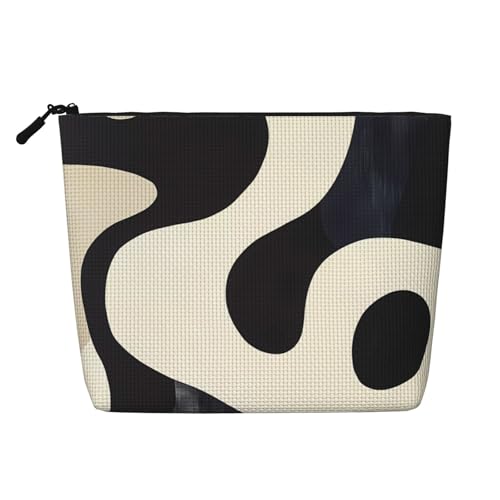 Schwarze und beige Moderne abstrakte neutrale Kunst-Kosmetiktasche, lässige Make-up-Tasche für Frauen, Weihnachts- und Geburtstagsgeschenke, Toilettenartikel-Zubehör von Anceky