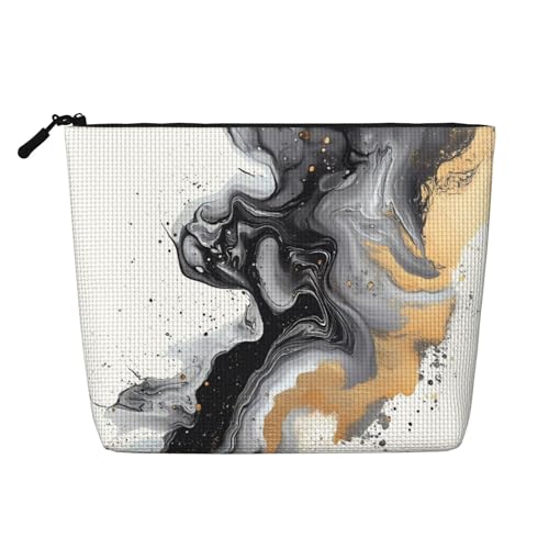 Schwarze und goldene Kosmetiktasche mit modernem abstraktem neutralem Kunstmotiv, modische Make-up-Tasche für Frauen, Weihnachts- und Geburtstagsgeschenke, Toilettenartikel-Zubehör von Anceky