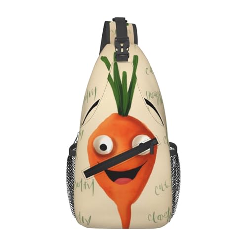 Sling-Brusttasche mit „Happy Carrot-Aufdruck für Männer und Frauen, lässiger Crossbody-Sling-Rucksack, Schultertasche für Schule, Wandern, Camping, Reisen, Schwarz, Einheitsgröße, Wanderrucksack von Anceky