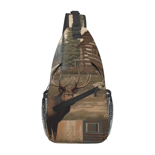 Sling-Brusttasche mit Bären-/Hirsch-Aufdruck für Männer und Frauen, lässiger Crossbody-Sling-Rucksack, Schultertasche für Schule, Wandern, Camping, Reisen, Schwarz, Einheitsgröße, Wanderrucksack Sling-Brusttasche mit Bären-/Hirsch-Aufdruck für Männer und Frauen, lässiger Crossbody-Sling-Rucksack, Schultertasche für Schule, Wandern, Camping, Reisen, Schwarz, Einheitsgröße, Wanderrucksack von Anceky