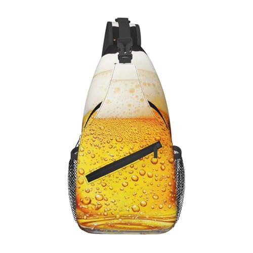 Sling-Brusttasche mit Biertapeten-Aufdruck für Männer und Frauen, lässiger Crossbody-Sling-Rucksack, Schultertasche für Schule, Wandern, Camping, Reisen, Schwarz, Einheitsgröße, Wanderrucksack von Anceky