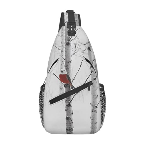 Sling-Brusttasche mit Birken-Aufdruck für Männer und Frauen, lässiger Crossbody-Sling-Rucksack, Schultertasche für Schule, Wandern, Camping, Reisen, Schwarz, Einheitsgröße, Wanderrucksack von Anceky
