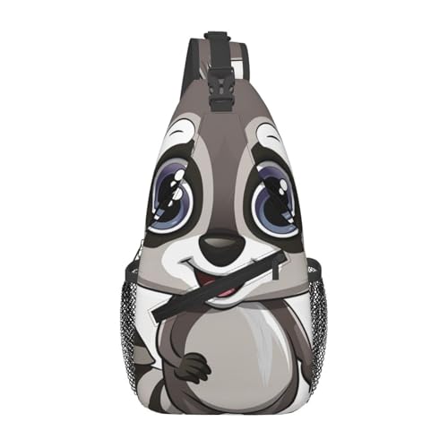 Sling-Brusttasche mit Cartoon-Motiv, süßer Waschbär, bedruckt, für Männer und Frauen, lässiger Crossbody-Sling-Rucksack, Schultertasche für Schule, Wandern, Camping, Reisen, Schwarz, Einheitsgröße, Wa von Anceky
