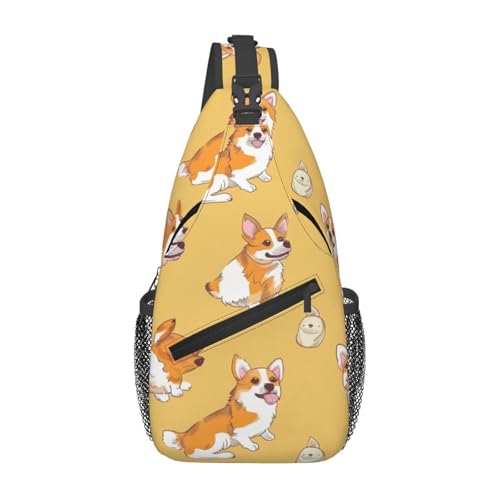 Sling-Brusttasche mit Corgi-Muster, bedruckt, für Männer und Frauen, lässiger Crossbody-Sling-Rucksack, Schultertasche für Schule, Wandern, Camping, Reisen, Schwarz, Einheitsgröße, Wanderrucksack von Anceky