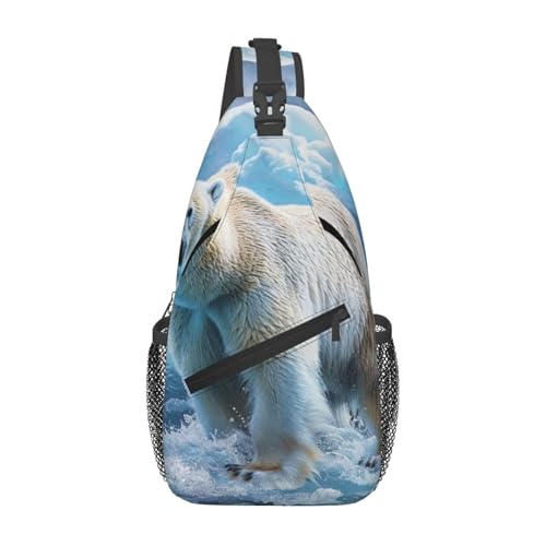 Sling-Brusttasche mit Eisbär-Eis-Aufdruck für Männer und Frauen, lässiger Crossbody-Sling-Rucksack, Schultertasche für Schule, Wandern, Camping, Reisen, Schwarz, Einheitsgröße, Wanderrucksack von Anceky