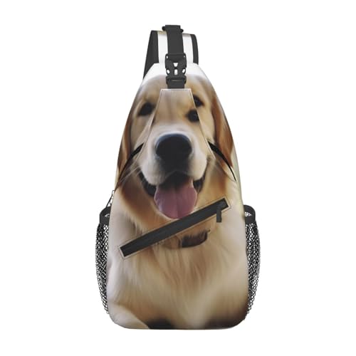 Sling-Brusttasche mit Golden Retriever-Aufdruck für Männer und Frauen, lässiger Crossbody-Sling-Rucksack, Schultertasche für Schule, Wandern, Camping, Reisen, Schwarz, Einheitsgröße, Wanderrucksack von Anceky