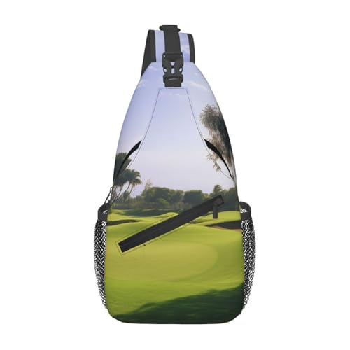 Sling-Brusttasche mit Golfplatz-Kunstdruck für Männer und Frauen, lässiger Crossbody-Sling-Rucksack, Schultertasche für Schule, Wandern, Camping, Reisen, Schwarz, Einheitsgröße, Wanderrucksack von Anceky