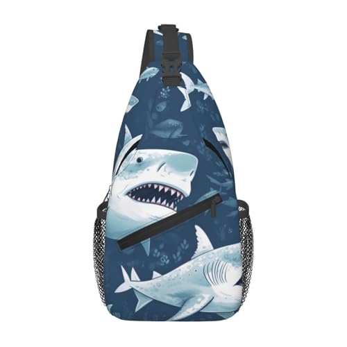 Sling-Brusttasche mit Hai-Aufdruck für Männer und Frauen, lässiger Crossbody-Sling-Rucksack, Schultertasche für Schule, Wandern, Camping, Reisen, Schwarz, Einheitsgröße, Wanderrucksack Sling-Brusttasche mit Hai-Aufdruck für Männer und Frauen, lässiger Crossbody-Sling-Rucksack, Schultertasche für Schule, Wandern, Camping, Reisen, Schwarz, Einheitsgröße, Wanderrucksack von Anceky