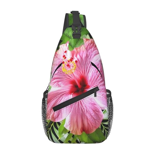 Sling-Brusttasche mit Hibiskusblumen-Aufdruck für Männer und Frauen, lässiger Crossbody-Sling-Rucksack, Schultertasche für Schule, Wandern, Camping, Reisen, Schwarz, Einheitsgröße, Wanderrucksack von Anceky