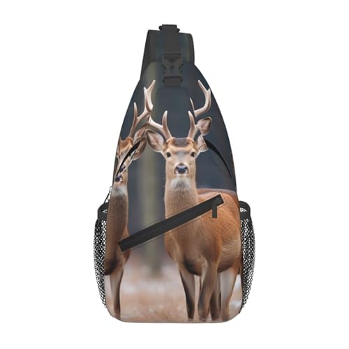 Sling-Brusttasche mit Hirsch-Bild-Aufdruck für Männer und Frauen, lässiger Crossbody-Sling-Rucksack, Schultertasche für Schule, Wandern, Camping, Reisen, Schwarz, Einheitsgröße, Wanderrucksack von Anceky