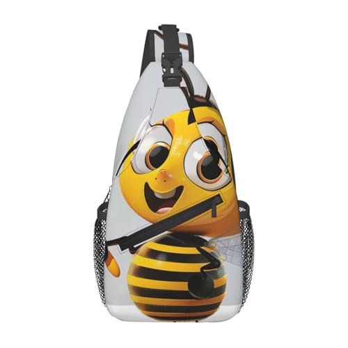 Sling-Brusttasche mit Honigbienen-Kunstdruck für Männer und Frauen, lässiger Crossbody-Sling-Rucksack, Schultertasche für Schule, Wandern, Camping, Reisen, Schwarz, Einheitsgröße, Wanderrucksack von Anceky