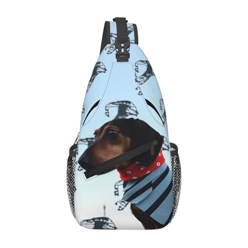 Sling-Brusttasche mit Pariser Dackel-Aufdruck für Männer und Frauen, lässiger Crossbody-Sling-Rucksack, Schultertasche für Schule, Wandern, Camping, Reisen, Schwarz, Einheitsgröße, Wanderrucksack von Anceky