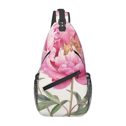 Sling-Brusttasche mit Pfingstrosen-Art-Aufdruck für Männer und Frauen, lässiger Crossbody-Sling-Rucksack, Schultertasche für Schule, Wandern, Camping, Reisen, Schwarz, Einheitsgröße, Wanderrucksack von Anceky