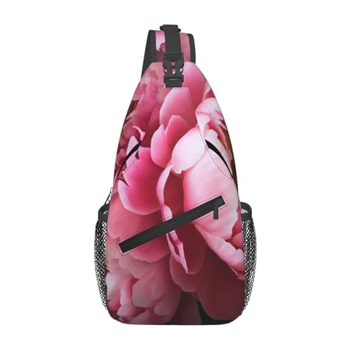 Sling-Brusttasche mit Pfingstrosen-Blumen-Aufdruck für Männer und Frauen, lässiger Crossbody-Sling-Rucksack, Schultertasche für Schule, Wandern, Camping, Reisen, Schwarz, Einheitsgröße, Wanderrucksack von Anceky