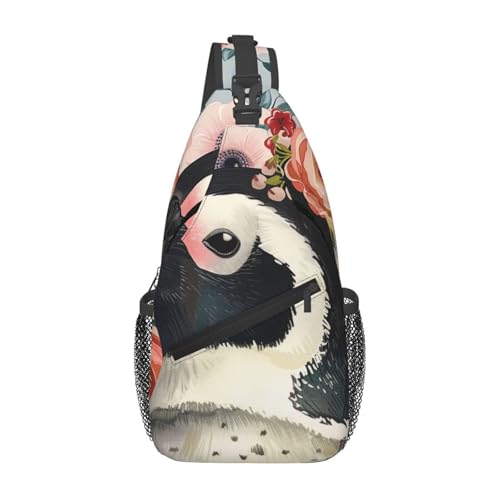 Sling-Brusttasche mit Pinguin-Motiv, bedruckt, für Männer und Frauen, lässiger Crossbody-Sling-Rucksack, Schultertasche für Schule, Wandern, Camping, Reisen, Schwarz, Einheitsgröße, Wanderrucksack von Anceky