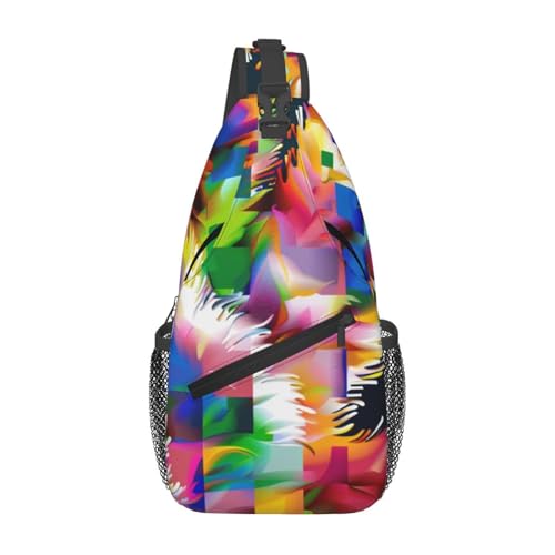 Sling-Brusttasche mit buntem Hundepfoten-Aufdruck für Männer und Frauen, lässiger Crossbody-Sling-Rucksack, Schultertasche für Schule, Wandern, Camping, Reisen, Schwarz, Einheitsgröße, Wanderrucksack von Anceky