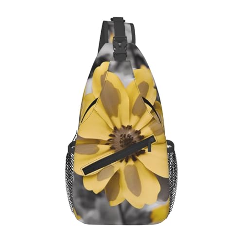 Sling-Brusttasche mit gelbem und grauem Blumenmuster für Männer und Frauen, lässiger Crossbody-Sling-Rucksack, Schultertasche für Schule, Wandern, Camping, Reisen, Schwarz, Einheitsgröße, Wanderrucksa von Anceky