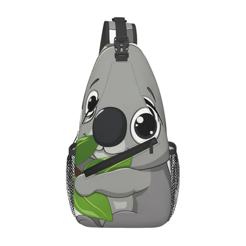 Sling-Brusttasche mit süßem Koala-Kunstdruck für Männer und Frauen, lässiger Crossbody-Sling-Rucksack, Schultertasche für Schule, Wandern, Camping, Reisen, Schwarz, Einheitsgröße, Wanderrucksack von Anceky