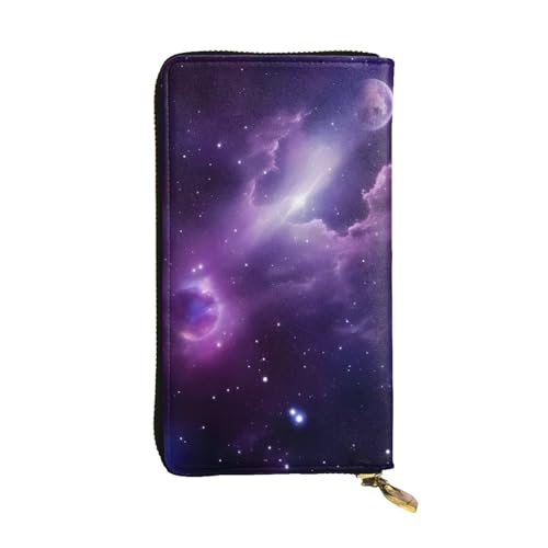Stilvolle lange Geldbörse für Damen mit Galaxie-Sternenhimmel und Weltraummotiv, lila, großes Fassungsvermögen, Geldbörse aus PU-Leder mit mehreren Kartenfächern, Handykartenhalter, Clutch-Etui, Organ von Anceky