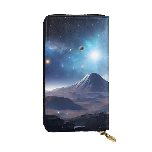Stilvolles langes Portemonnaie für Damen mit Weltraumplaneten-Motiv, große Geldbörse aus PU-Leder mit mehreren Kartenfächern, Handykartenhalter, Clutch-Etui, Organizer für Kredit-, Münz- und Geldschei von Anceky