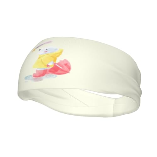 Stirnbänder mit Cartoon-Eisbär im Regenmantel, für Herren und Damen, rutschfest, feuchtigkeitsableitendes Sport-Schweißband für Fitnessstudio, Basketball, Yoga von Anceky