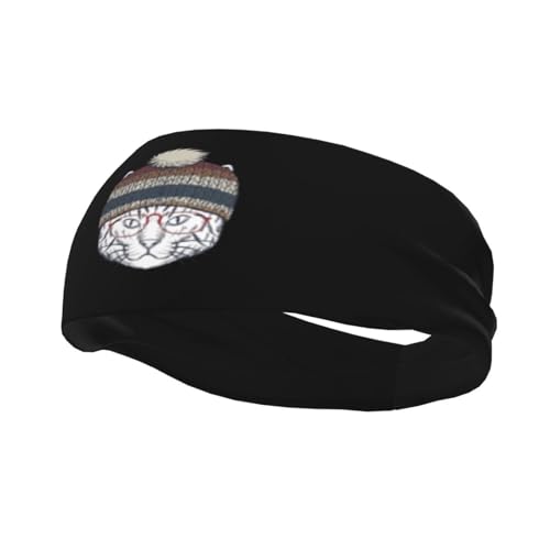 Stirnbänder mit Katze und roter Brille und Hut für Herren und Damen, rutschfest, feuchtigkeitsableitendes Sport-Schweißband für Fitnessstudio, Basketball, Yoga von Anceky