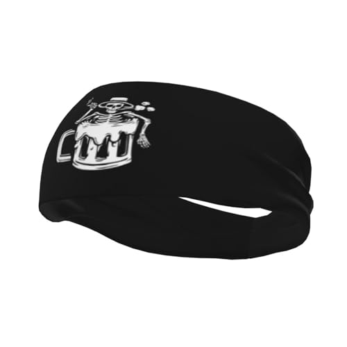 Stirnbänder mit Totenkopf und Hut, die eine in ein Bierglas getauchte Zigarette halten, für Herren und Damen, rutschfest, feuchtigkeitsableitendes Sport-Schweißband für Fitnessstudio, Basketball, Yoga von Anceky