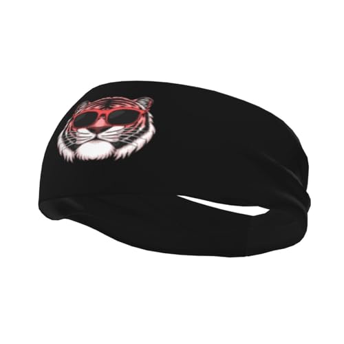 Stirnbänder mit rosa Tigerkopf und Sonnenbrille für Herren und Damen, rutschfest, feuchtigkeitsableitendes Sport-Schweißband für Fitnessstudio, Basketball, Yoga von Anceky