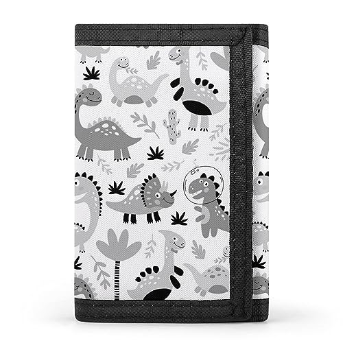 Süße Dinosaurier im Retro-Stil, schwarz-weiß, dreifach faltbare Geldbörse, stilvolle Geldbörse mit Schlüsselanhänger, Kreditkartenetui, Kartenhalter für Rechnungen, Quittungen, Damen und Herren, 12,7 von Anceky