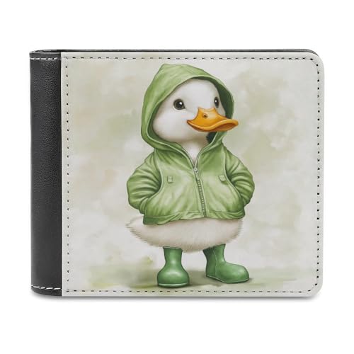 Süße weiße Ente mit grüner Regenjacke, weiches PU-Leder, zweifach faltbare Geldbörse, Münzbörse, Kreditkartenetui, langlebiger Kartenhalter, schmale Brieftasche zur Geldaufbewahrung für Männer und Fra von Anceky