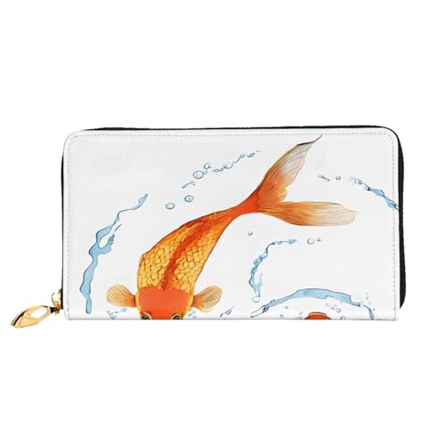 Süßes, langes Lederportemonnaie mit Goldfischmotiv, große Geldbörse aus weichem PU-Leder für Damen mit mehreren Kartenfächern, Handytasche und Münzbörse mit Reißverschluss, stilvolle Clutch mit Handyk von Anceky